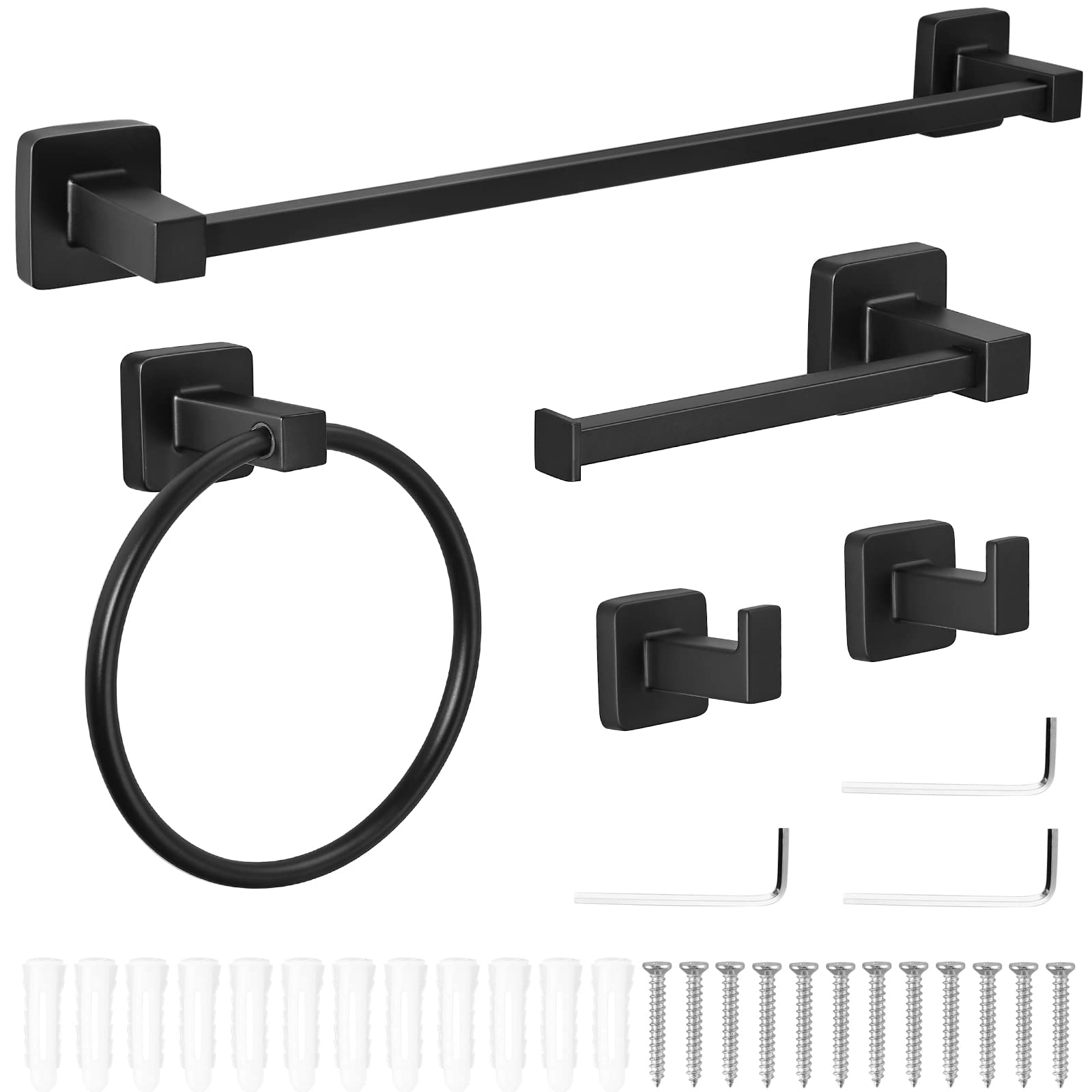 JiGiU Lot de 5 Porte-Serviettes Mural en Acier Inoxydable de 40 cm pour Salle de Bain Porte-Papier Toilette, Anneau Porte-Serviette, Crochet de Serviette Noir