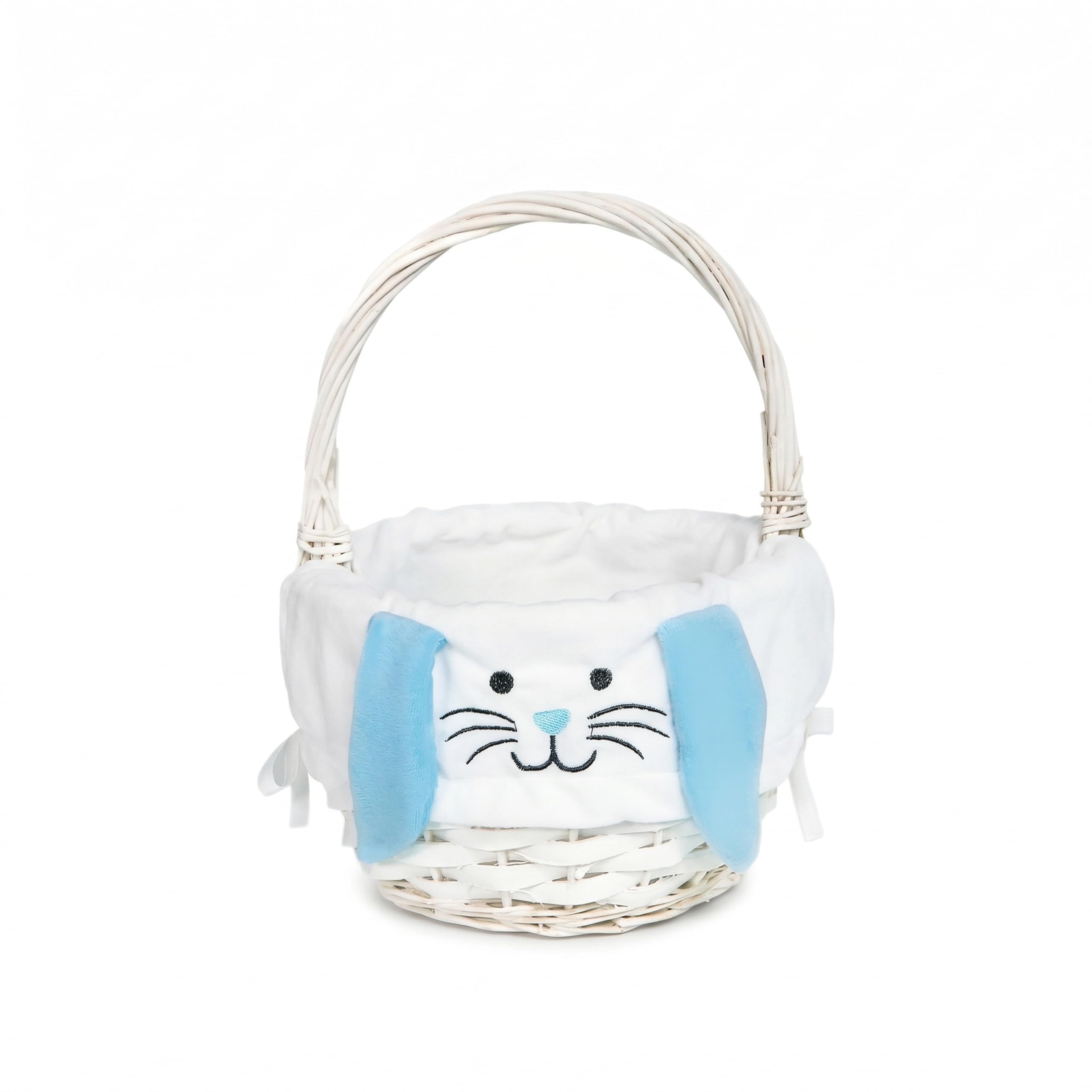 Wickerfield Round, Blue Easter Basket Wicker Basket With Handle For Easter Egg Hunt Kids Children Party Flower Craft Gift (Round, Blue)