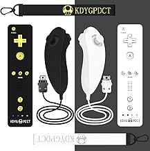 2 Pack Wii Controller with Nunchuck for Nintendo Wii and Wii U Console Built in 3-Axis Motion Gamepad Featuring vibration and sound feedback - Black and White with Wrist Strap