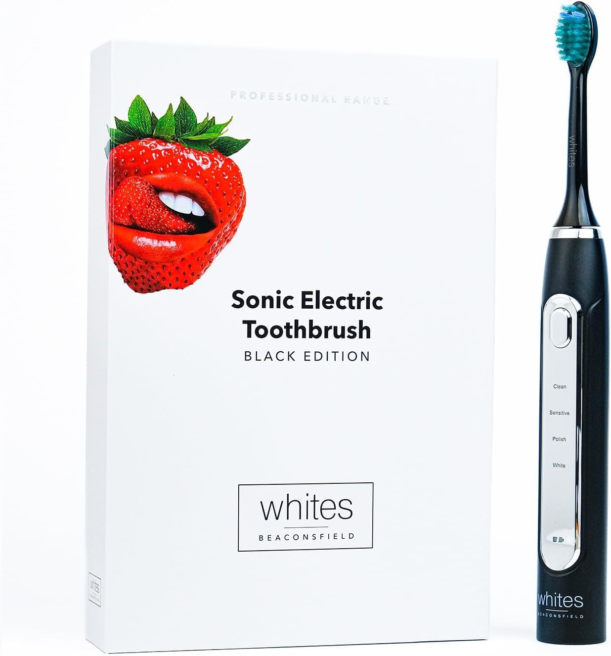 Whites Beaconsfield Cepillo de dientes eléctrico Black Sonic: blanqueamiento dental avanzado con 5 modos de limpieza, 37.000 vibraciones, batería de larga duración, cerdas premium, carga USB, 2