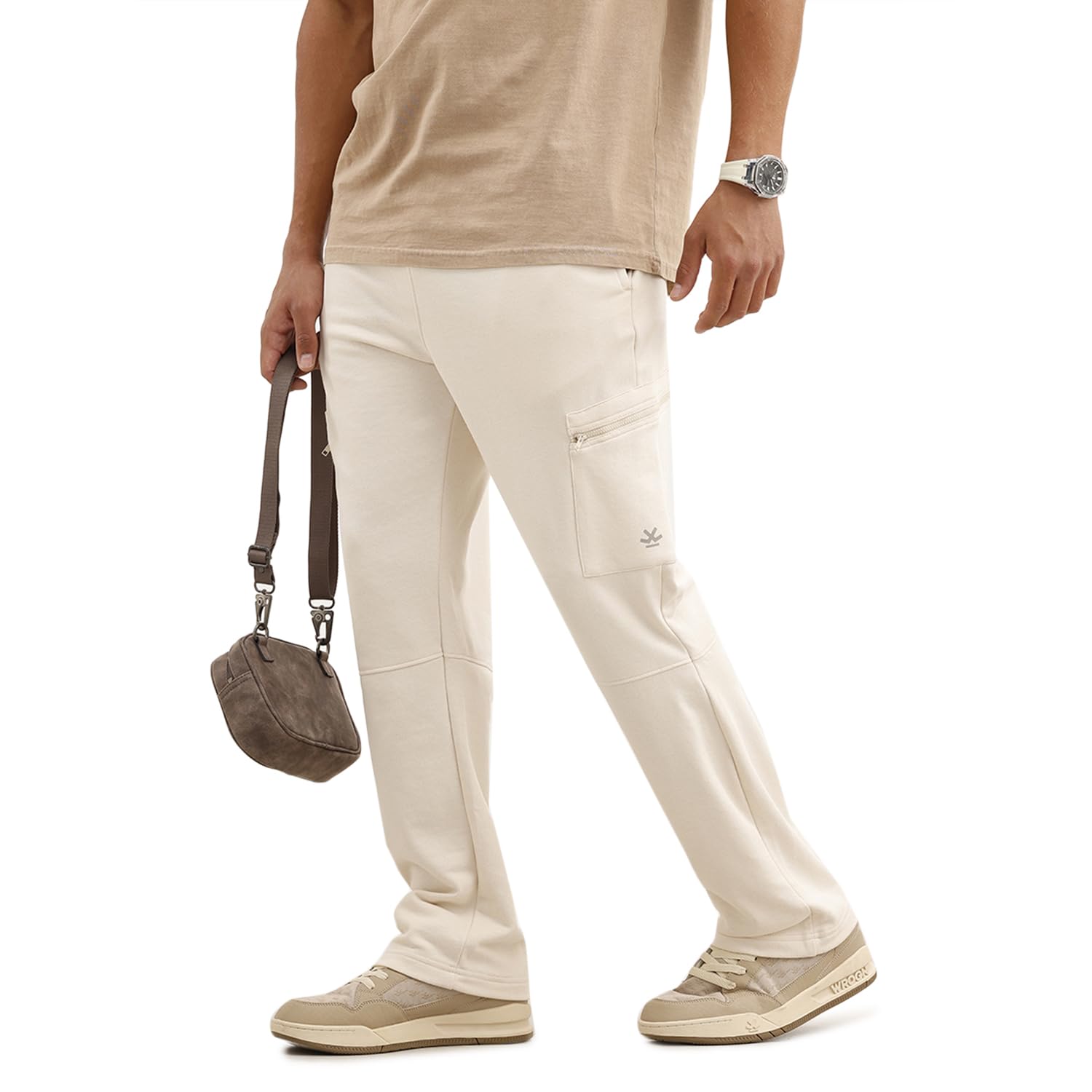 WROGN Men's Beige Comfort Fit Double Pocket Joggers in beige