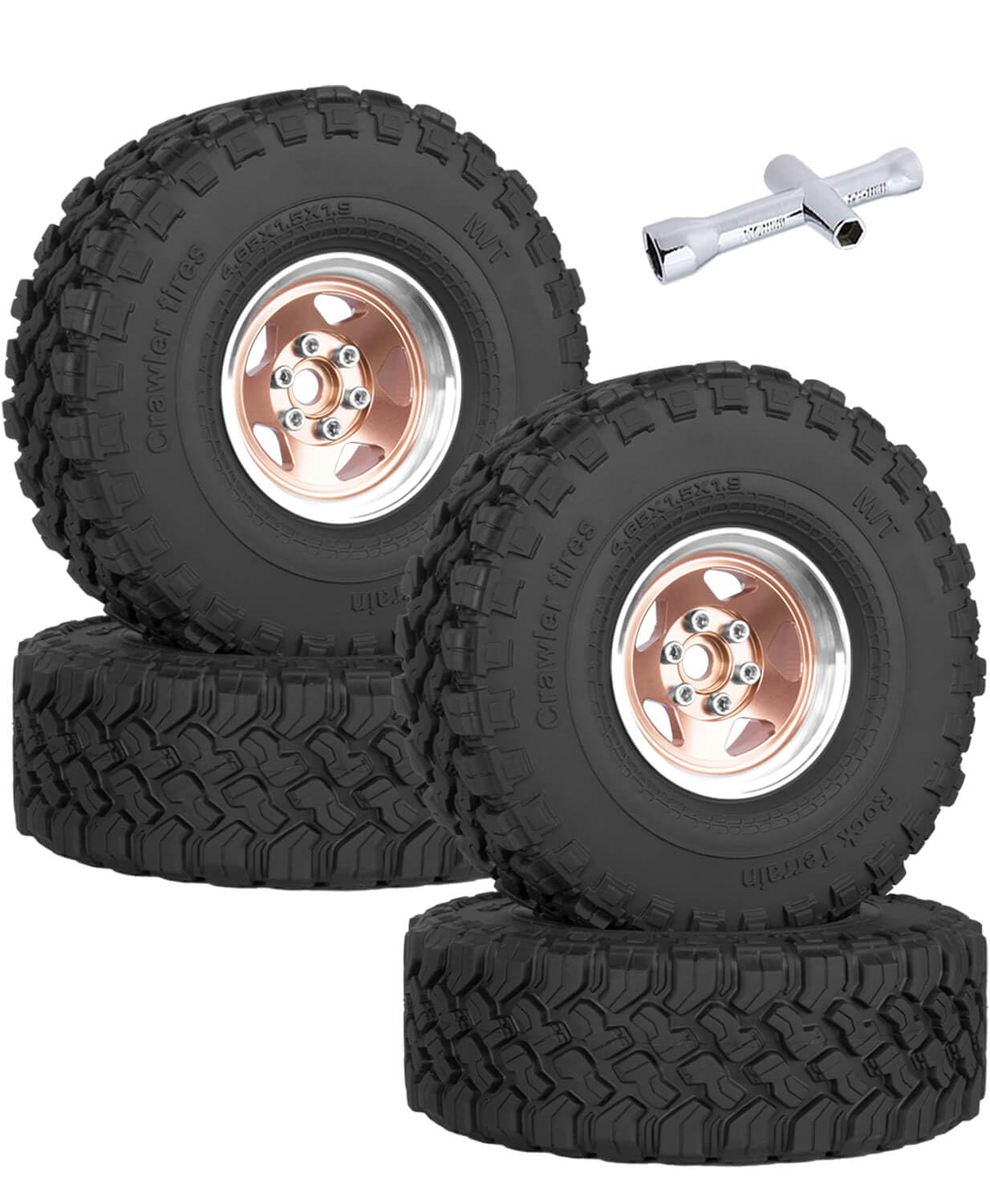 BRCatWPark Rc 1.9in Wheel Tires for 1/10 RC Crawler Car Axial SCX10 SCX10 II 90046 SCX10 III AXI03007 TRX4 D90,4pcs RC Beadlock Wheel,Bronze