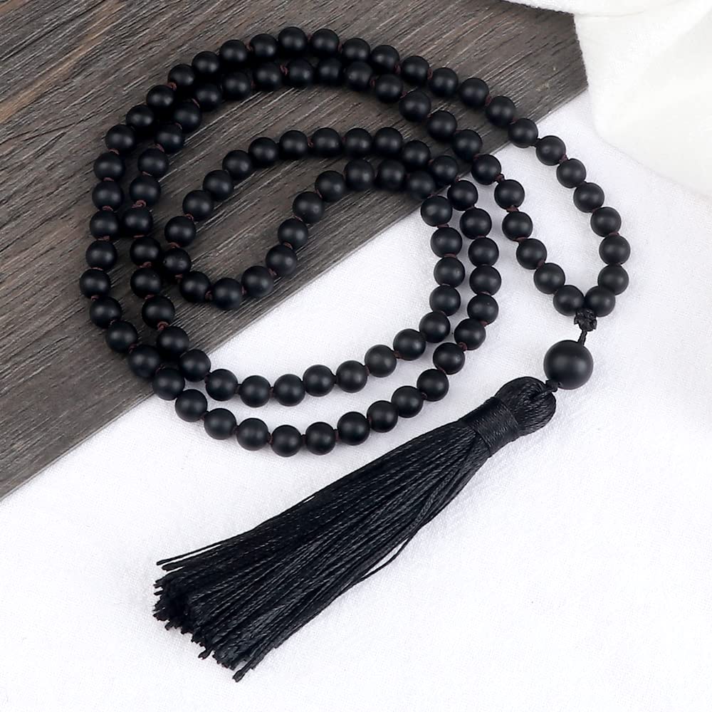 Collier Hommes Pendentif Femmes Colliers Cadeau 108 Collier De Perles De Pierre Noire Brillante Hommes Collier De Perles De Pierre De Lave Volcanique Méditation À La Main