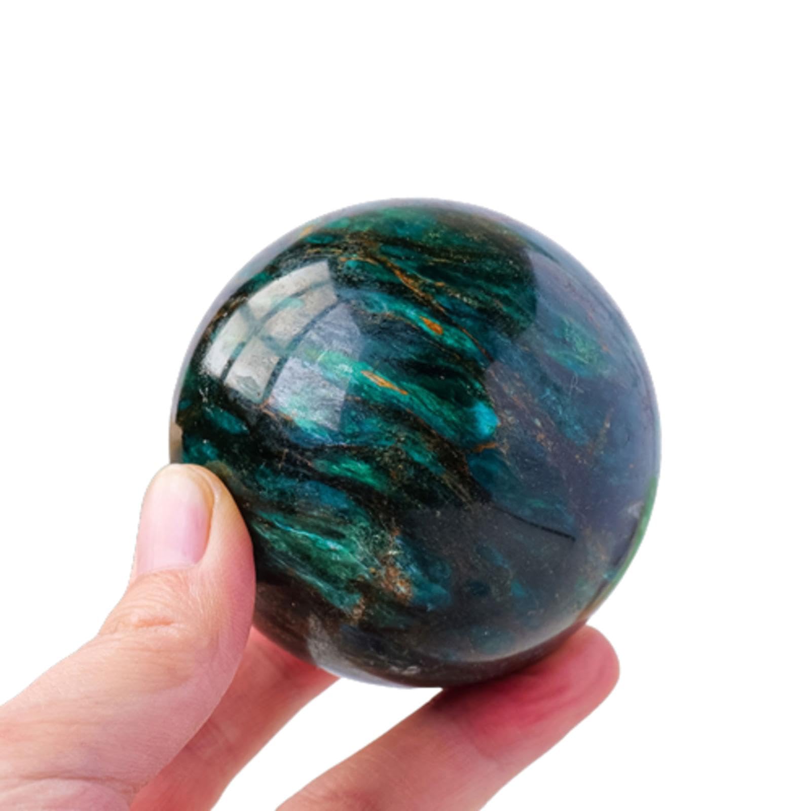 DPURPIWADY Green Mica Gemstone Balls Crystal Ball Spheres Sculpture Figurine with Wood Stand for Decorative Feng Shui Divination,50-55mm