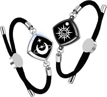 Long Distance Touch Bracelets, Vibration & Light up Remote Smart Matching Couples Bracelet for Couple Friend Relationship Girlfriend Boyfriend Festival Gifts Lover Jewelry Set Star Moon Eternal Love