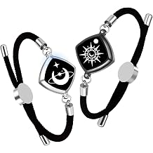Long Distance Touch Bracelets, Vibration & Light up Remote Smart Matching Couples Bracelet for Couple Friend Relationship Girlfriend Boyfriend Festival Gifts Lover Jewelry Set Star Moon Eternal Love
