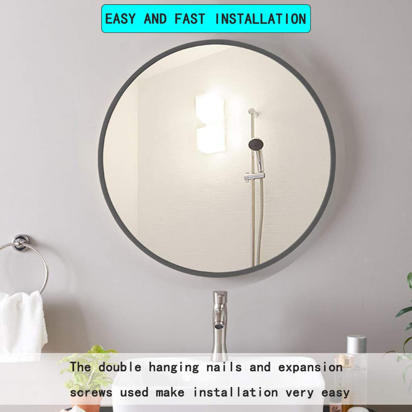 Espejo Colgante Redondo, Mueble con Espejo para baño con función de Almacenamiento, Espejo Redondo para baño, Dormitorio, Sala de Estar, Entrada