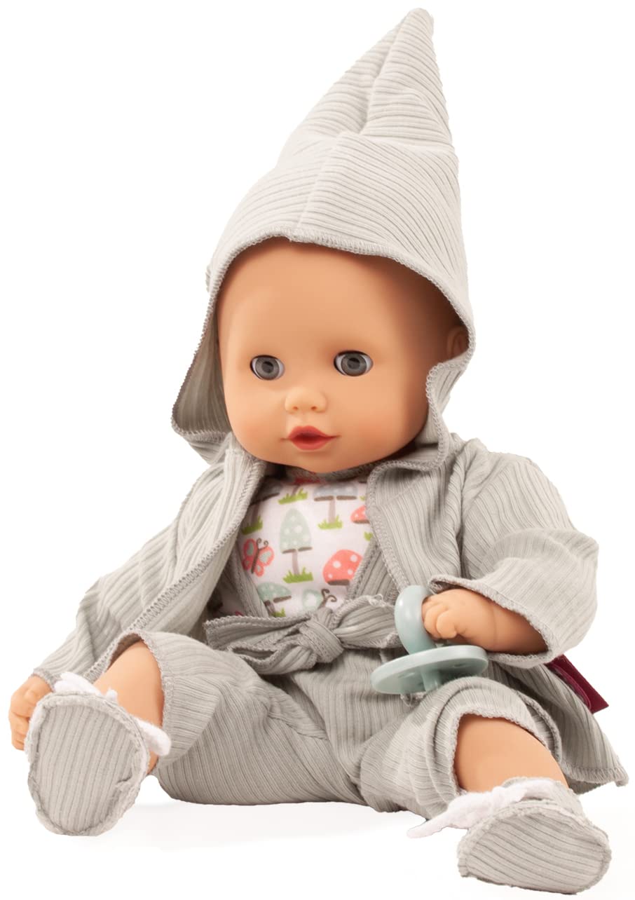 Götz 2320553 Muffin Glückspilz Puppe 33 cm Babypuppe Blaue Schlafaugen | 7-tlg, ohne Haare, Weichkörper, für Kinder ab 18 Monaten, waschbar, mit Schnuller, Kapuzenjacke und Stoffschuhen