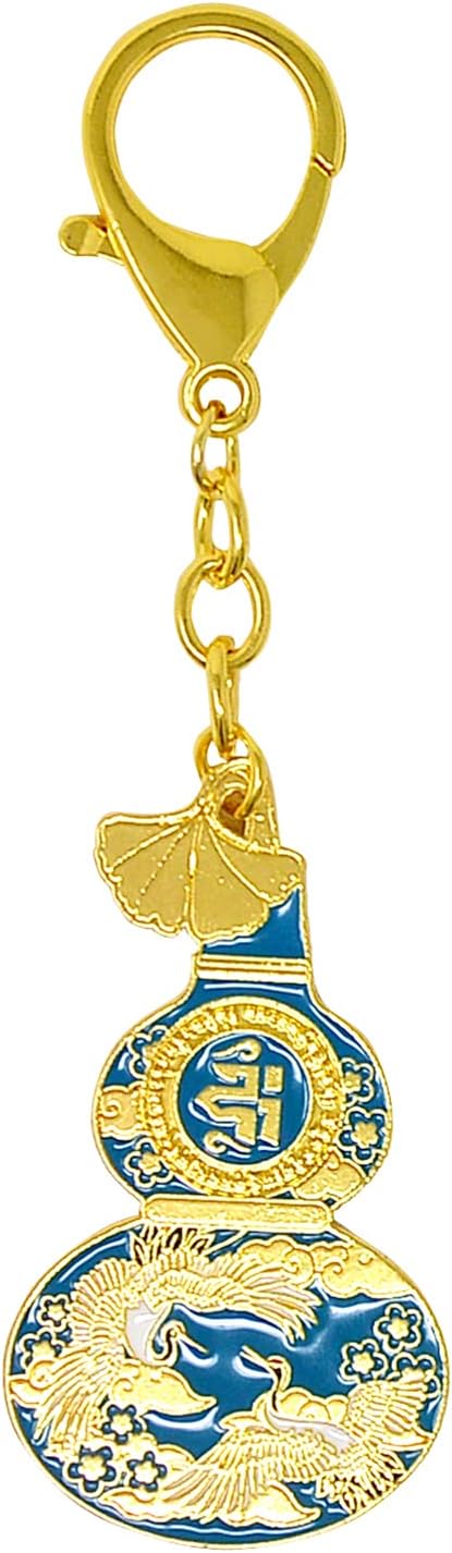 Fengshuibringluck Feng Shui Fengshui HuLu Double Crane Longevity Stay Healthy Amulet Keychain, Blue, 12.5*3.5cm/4.7*1.3in