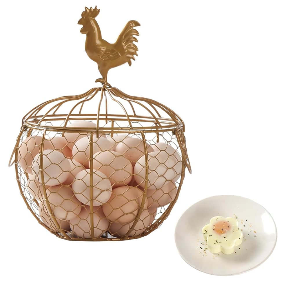 Ximie Gold For Countertop Egg Holder, Wire Egg Basket For Gathering Eggs, Metal Chicken Egg Collecting Basket With Handle