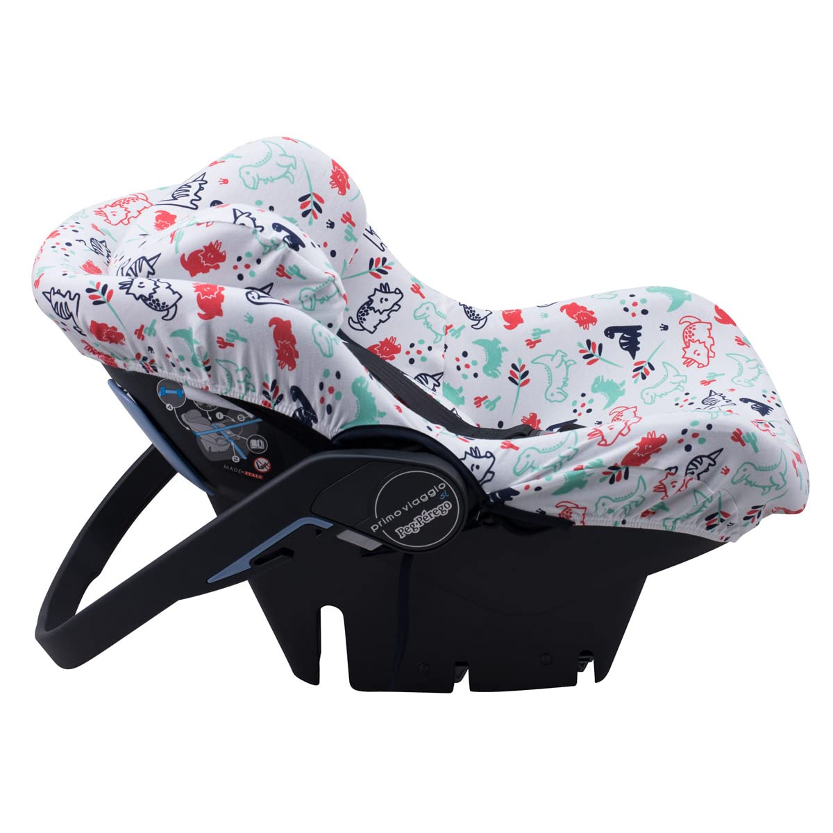 JYOKO KIDS Funda de Algodón para silla de coche Compatible con Peg Perego Primo Viaggio, Uppababy Mesa GO (Dino Party)