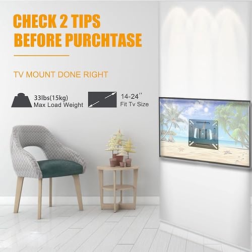 Miniatura 4 de Soporte de pared para monitor para la mayoría de televisores de 14 a 24 pulgadas, soporte universal de pared para TV pequeño para caravana, soporte