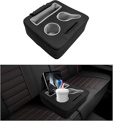 Organizador de asiento trasero de automóvil, soporte de cuero para asiento trasero de automóvil, bandeja expansora, bandeja para portavasos de