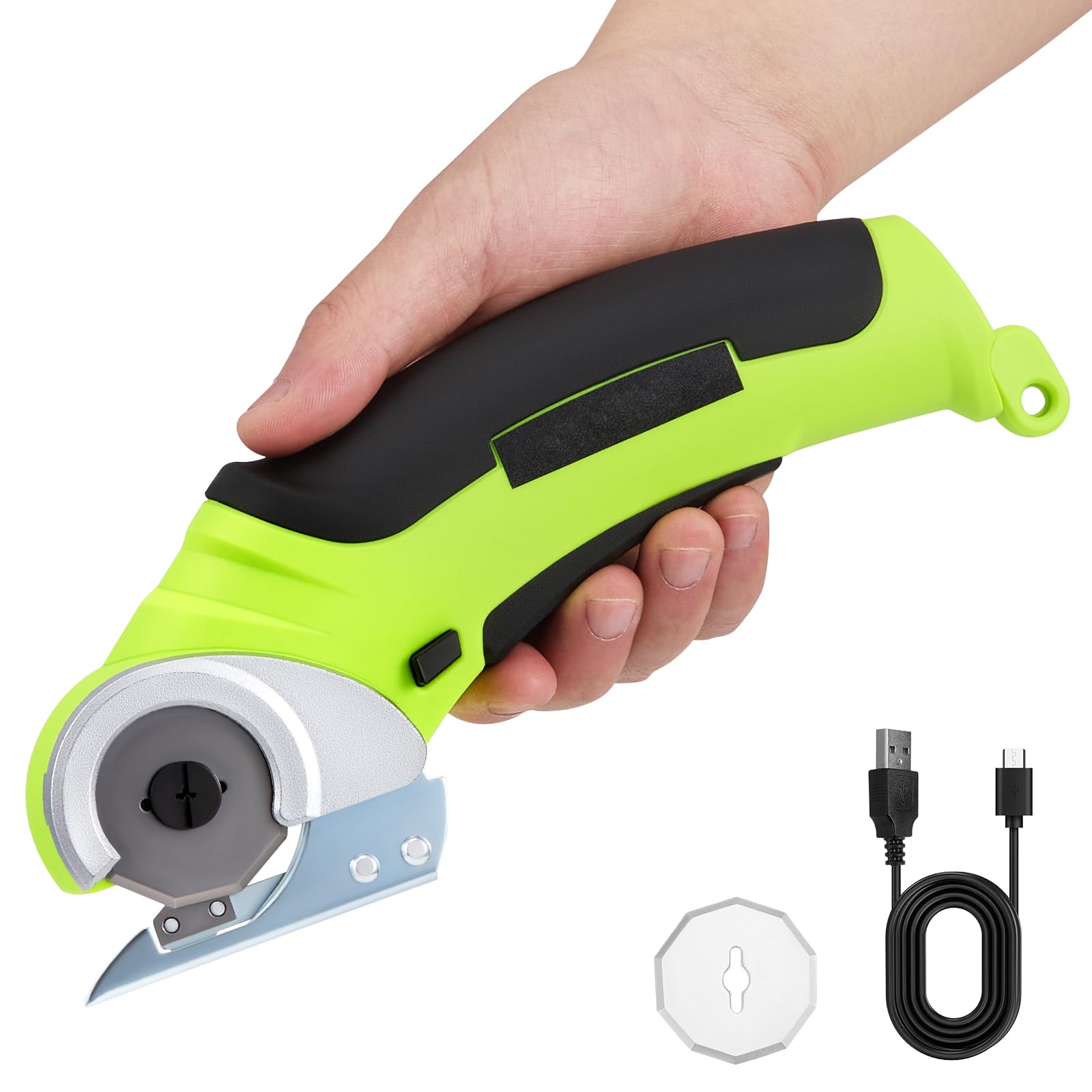 Taglierina per cartone senza fili, 4,2V 240 giri/min, taglierina rotativa con 2 lame autoaffilanti, taglierina rotativa elettrica per cartone, pelle, tessuto, tappeto fino a 6 mm