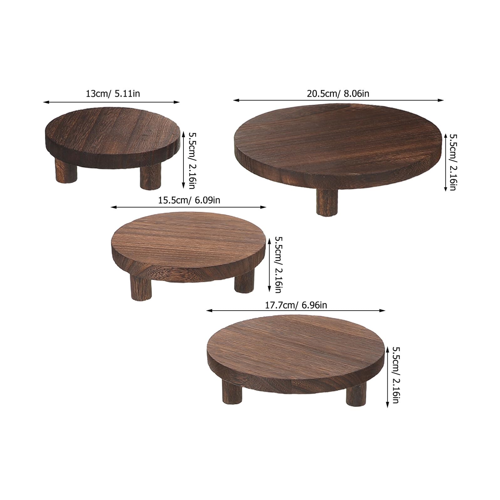 4pezzi Alzata in Legno da Base Stabile Supporto Espositivo Rotondo per Gioielli Artigianato e Piccole Piante Design Elegante e Versatile per Interni