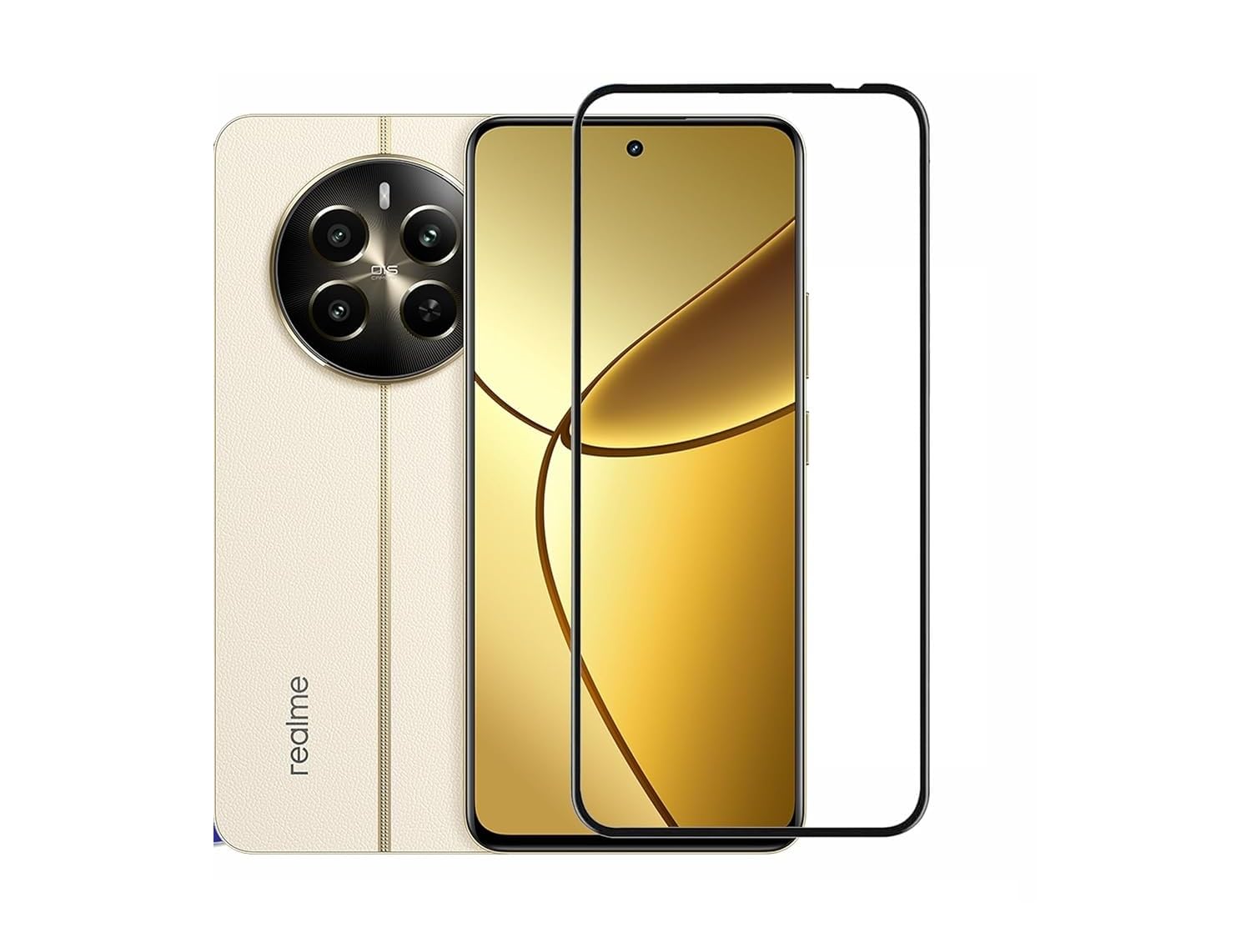 Muzz Realme 12 5G Screen Protector, Tempered Glass, 1 Pack, 9H Hardness, High Clear, Bubble Free, Full Coverage Black