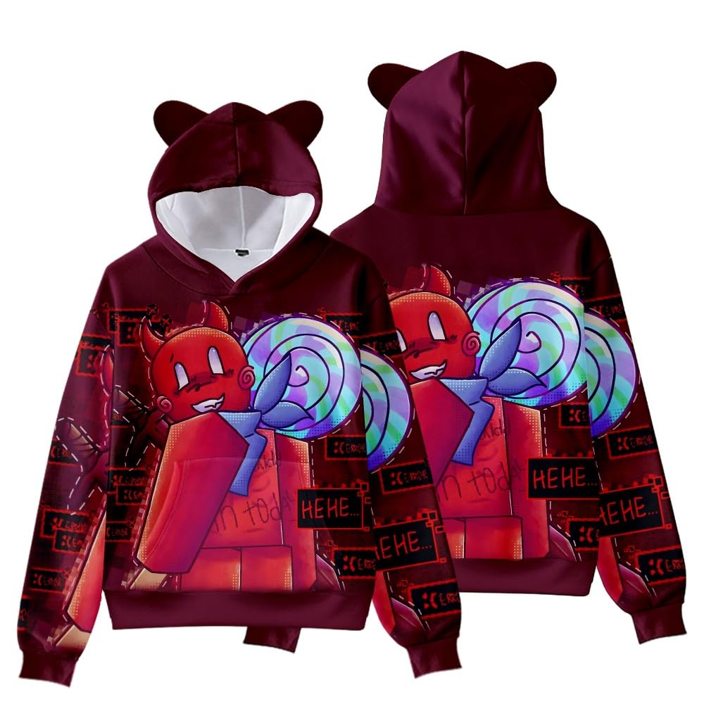 Hzsyc Boys C02 Forsaken Gubby 3D Figure Printed Sweatshirt Kids Funny Cute Rabbit Gubby Cat's Ear Shaped Hoodie (,13-14Years)