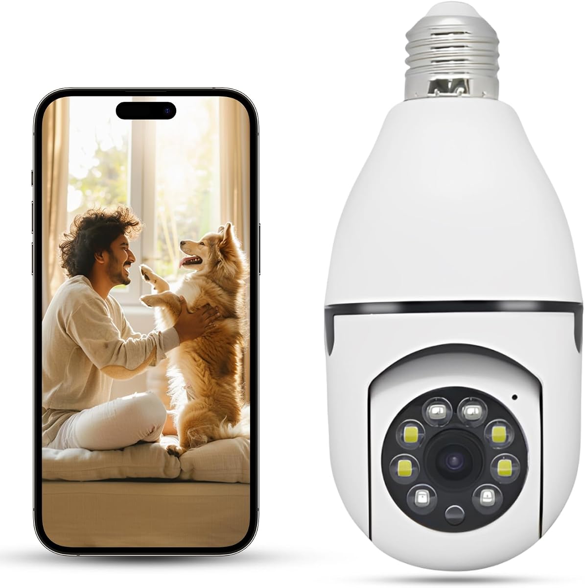 Cámara de seguridad con bombilla, cámara exterior 2K/3MP Cámara inalámbrica WiFi E27 de 2,4G Hz para seguridad en el hogar, grabación 24 horas al día, 7 días a la semana, detección de movimiento y alarma