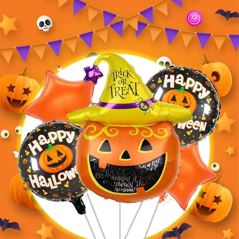 Image of AMFIN (Pack of 32) Happy Halloween Party Scary Pumpkin Balloon Set - Orange