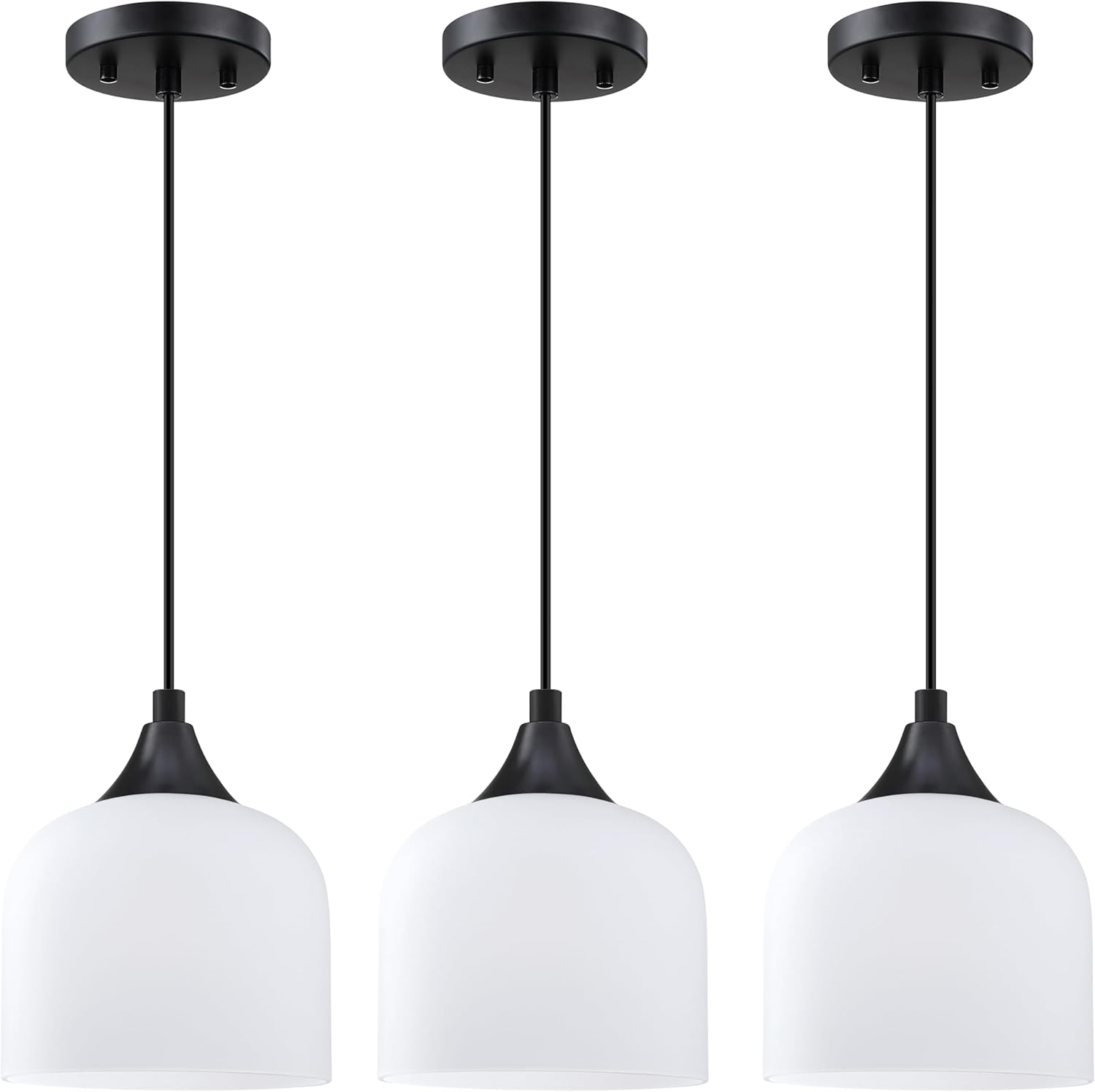 3 Pack 1 Light Indoor Hanging Pendant Ceiling Light 6.1" Frosted Glass Kitchen Island Fixture,Black Finish Modern Farmhouse Dinning Over Sink 3 Pack Black