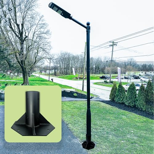 Base de poste de luz exterior con brida de metal resistente negra de 3 pulgadas 3
