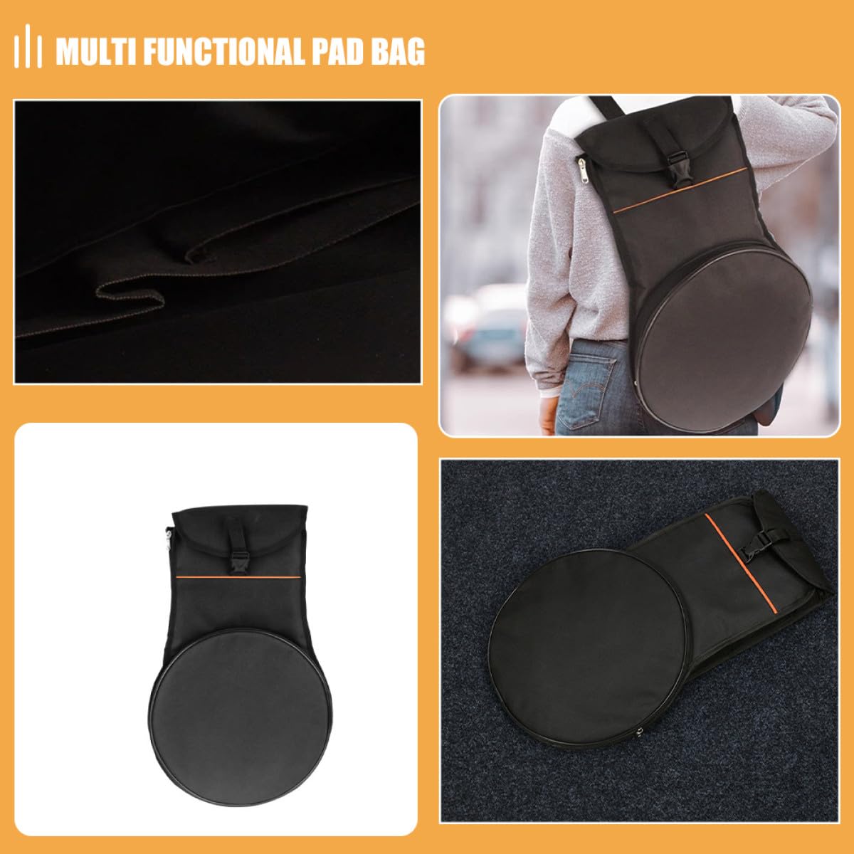 Zaino Porta Batteria Custodia per Bacchette e Supporto per Pad, Ampio Spazio di Magazzinaggio e Design Comodo per Musicisti in Movimento