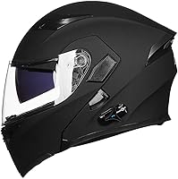 Vista 1 de ILM Bluetooth Motorcycle Helmet Modular Flip up Full Face Dual Visor Mp3 Intercom FM Radio DOT Model 902BT(Matte Black, Large)
