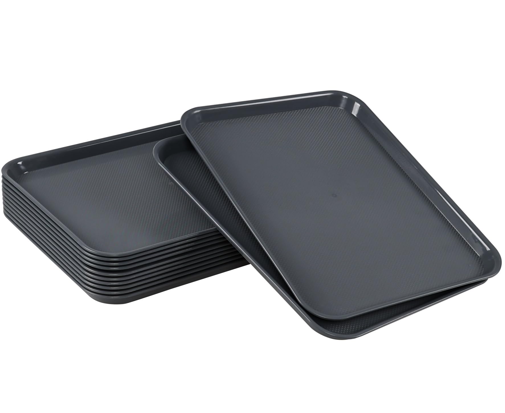 Lot de 12 plateaux de service rectangulaires en plastique antidérapant pour cafétéria, gris