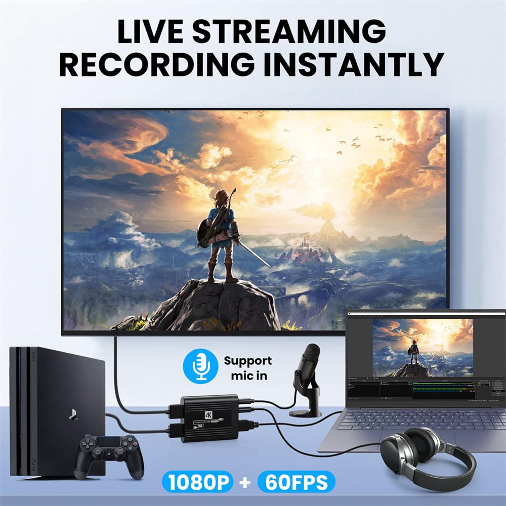 cablecc Tarjeta de captura HDMI 4K 60 fps transmisión de audio y video en vivo, datos USB para cámara, juegos, decodificador, grabación, computadora, DVD