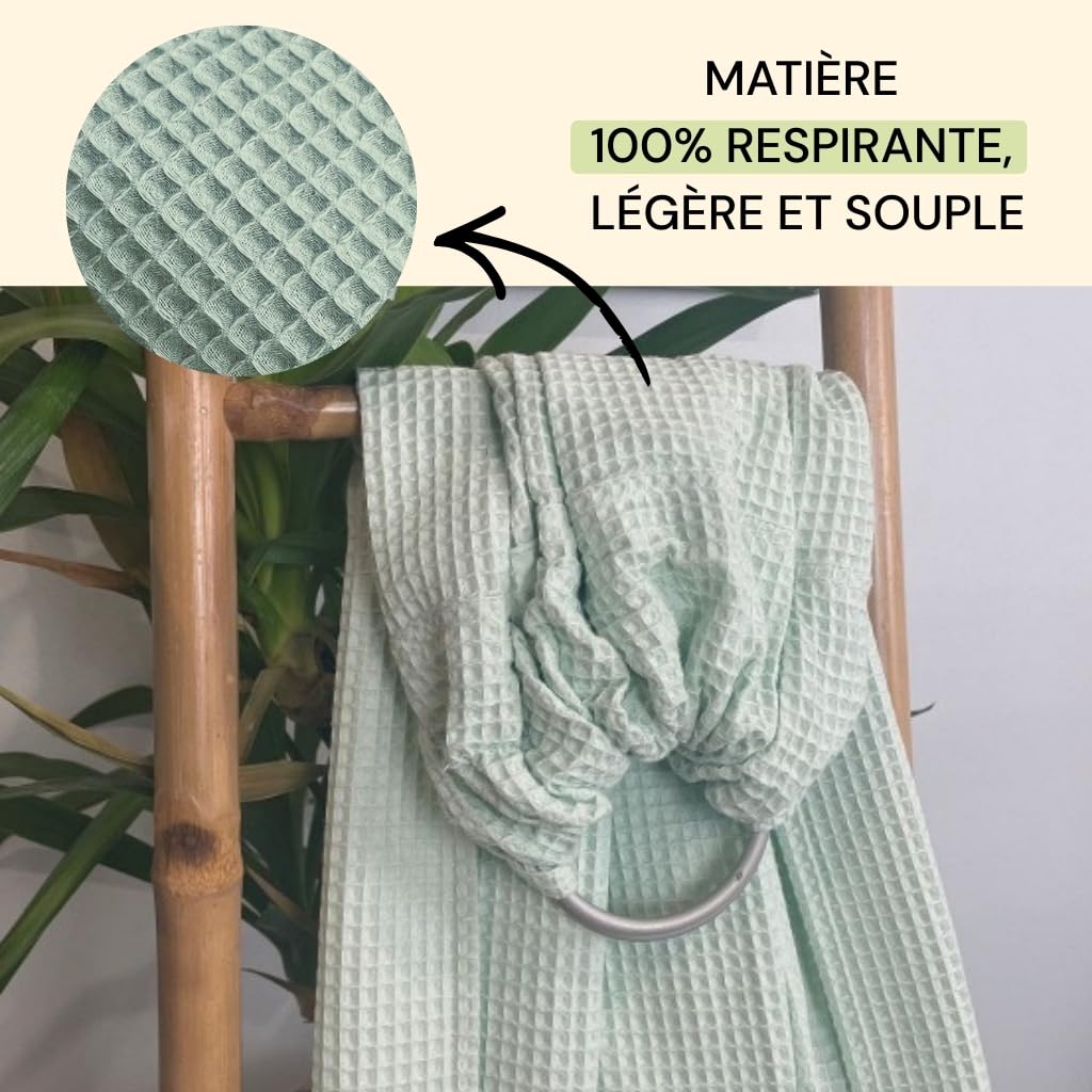 Echarpe de Portage Ergonomique - Écharpe gaufré à Anneaux - Confort et Mains Libres au Quotidien - Écru