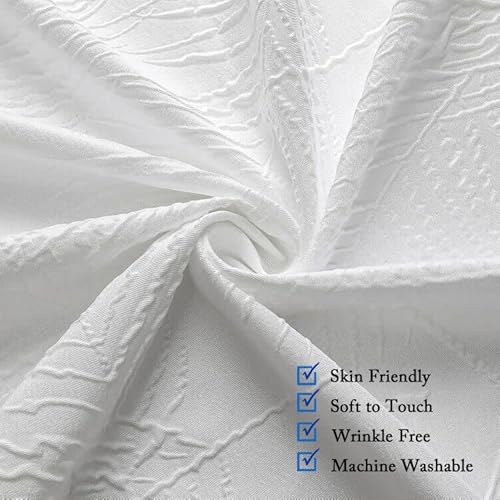 Owenie White Fabric Shower Curtain, 3D Embossed Tropical Palm Leaf Boho Shower Curtain For Bathroom, Textured Water Resistent Fabric Shower Curtain Liner, Modern Hotel Style, 72 X 72 Inches #TOP6