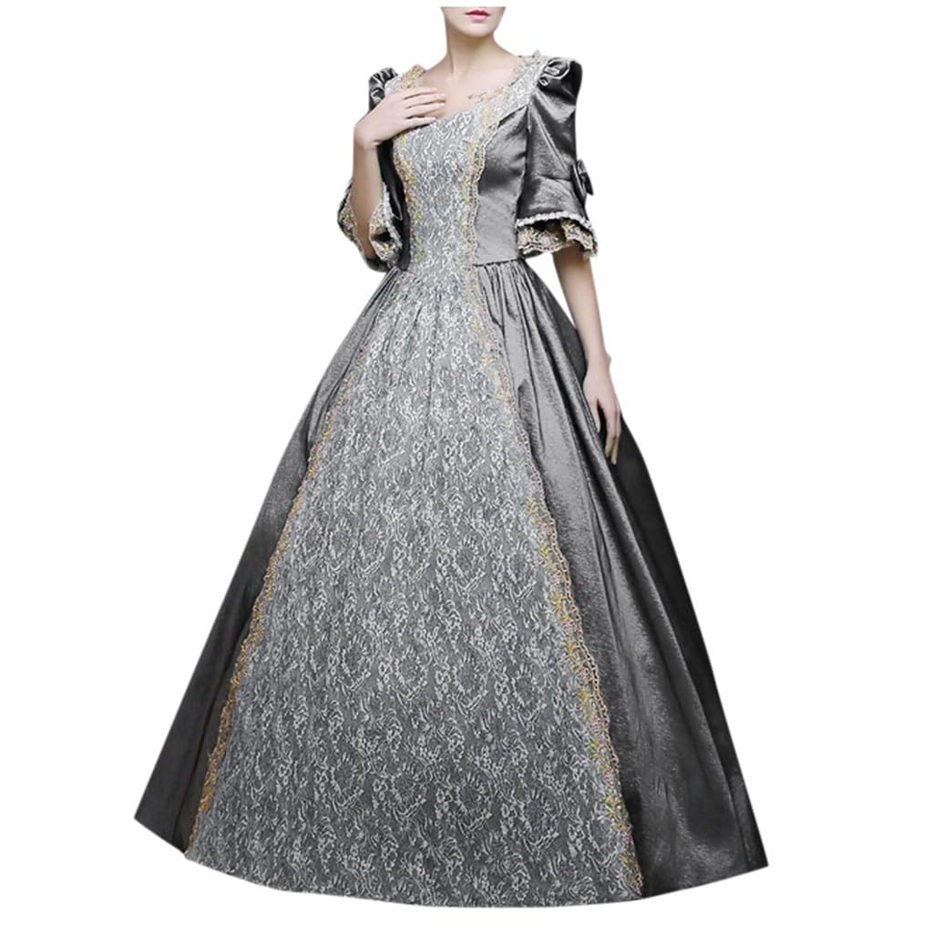 Robe pour femme - Style uni - Manches trompettes - Longue robe de princesse pour occasions festives, bals historiques au design victorien avec tissu de qualité supérieure