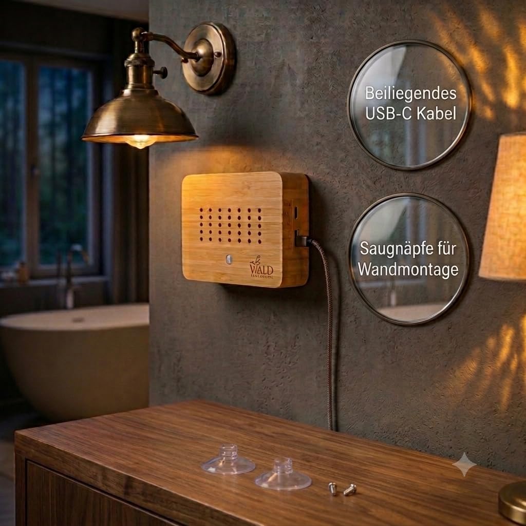 Détecteur de mouvement en bambou véritable - Bruit naturel avec veilleuse douce et fonction tactile - Détecteur de mouvement durable avec minuterie