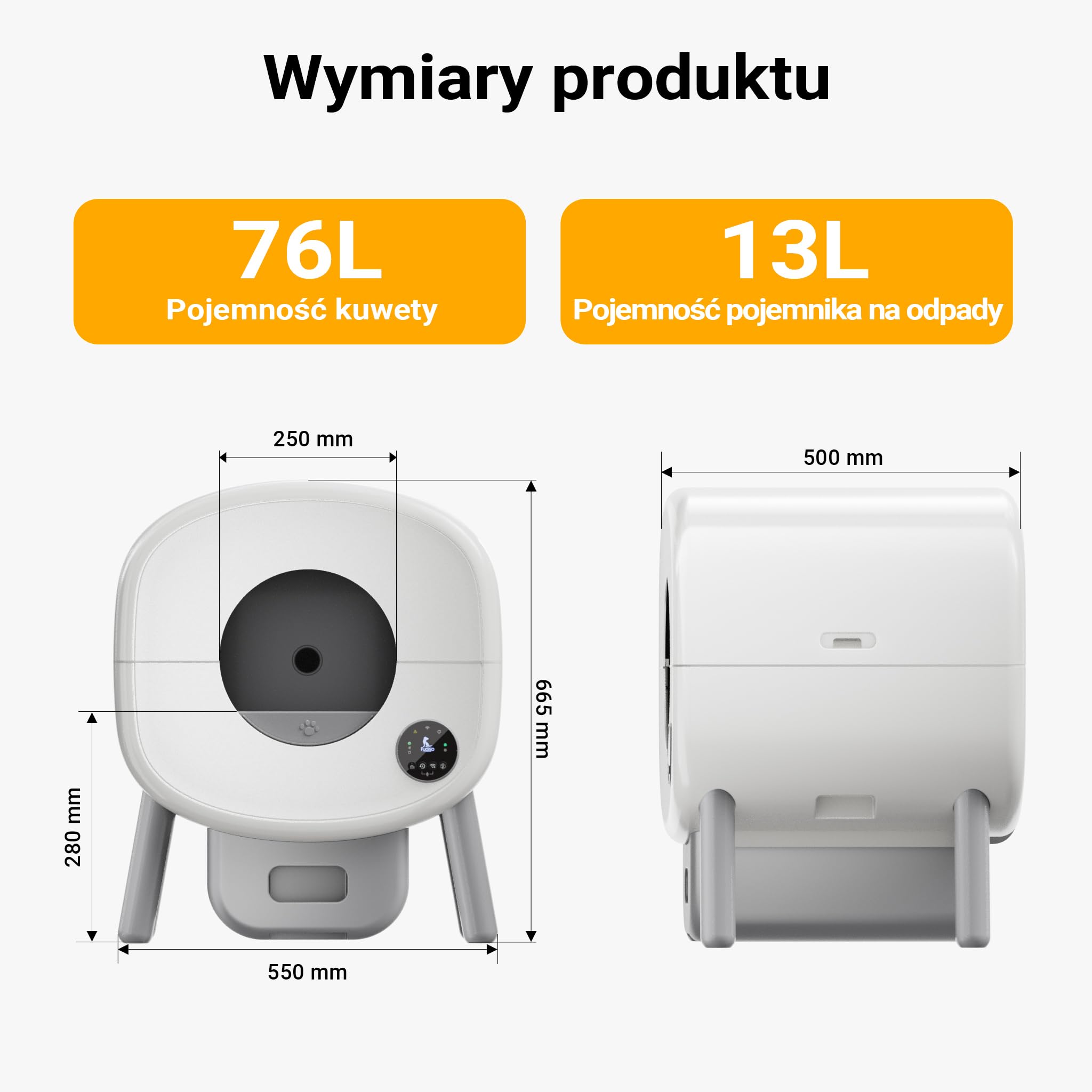 Fudajo Samoczyszcząca kuweta dla kota 76 L, automatyczna toaleta o wymiarach 55 x 50 x 66,5 cm, elektryczna z aplikacją i złączem USB