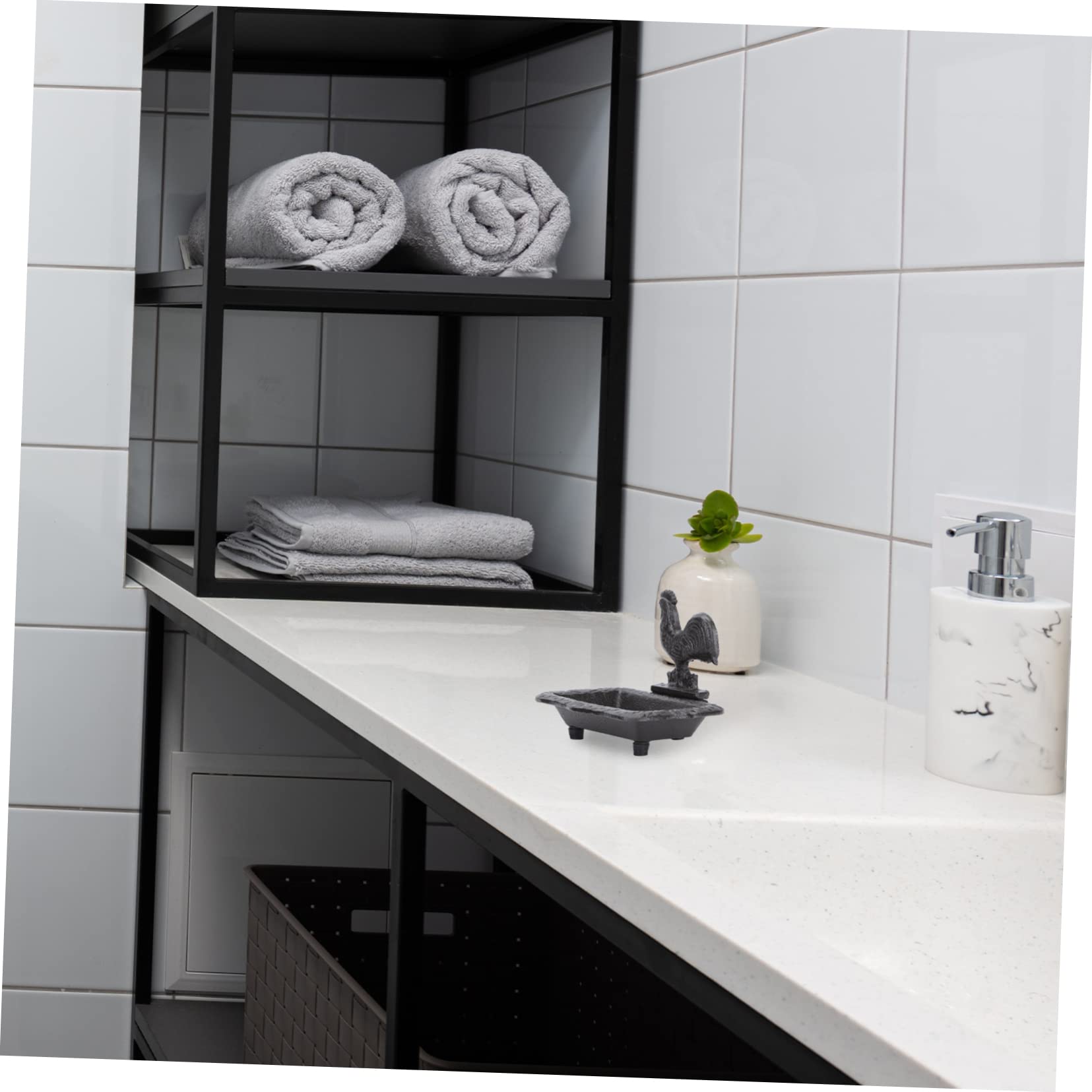 Jabonera de Hierro Fundido Retro Hecha a Mano, Negra | Base Hueca, Gran Capacidad de Carga, para Jabón de Ducha y Uso Decorativo Hogar