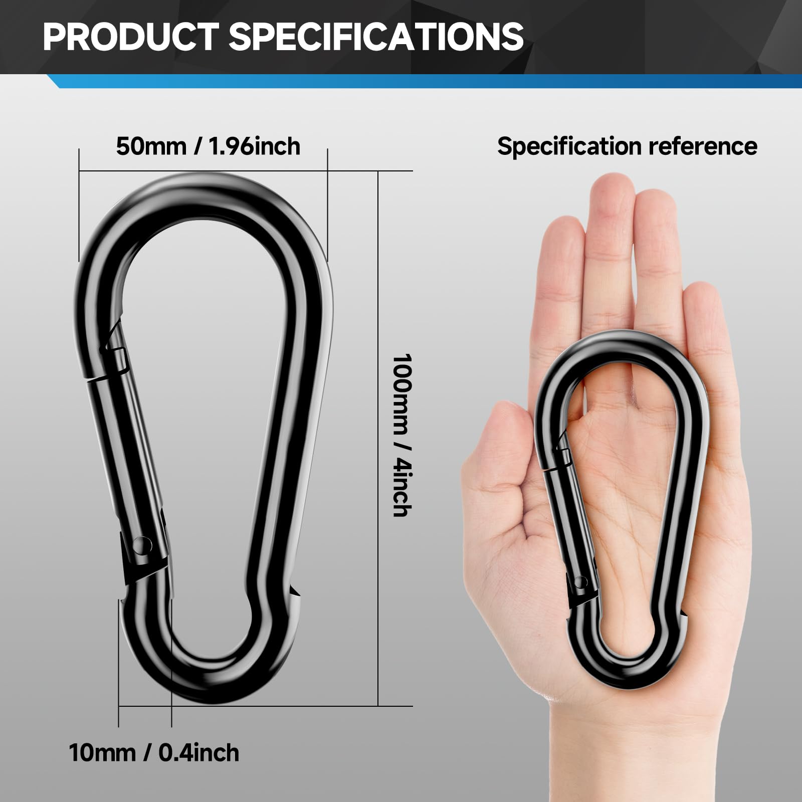4 ganchos de resorte, clip de mosquetón de 4 pulgadas, conector de cuerda resistente de 800 libras, mosquetones grandes para interiores y exteriores, hamaca, columpio, camping, roca, escalada, pesca,