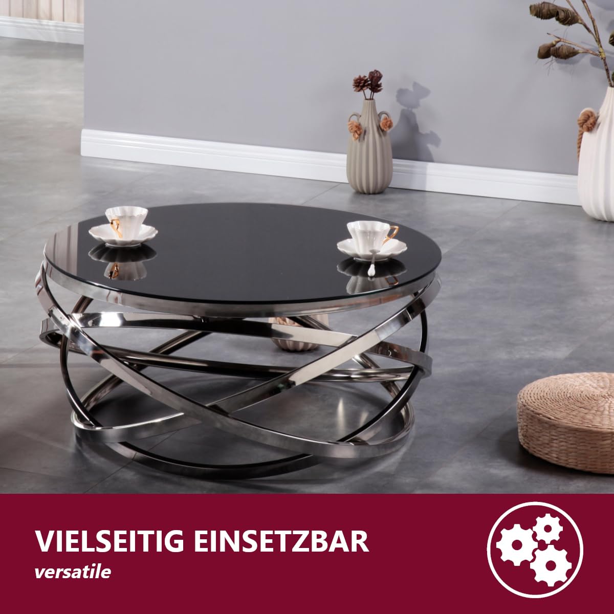 Euro Tische Piano in vetro e piano del tavolo in forma rotonda da 40 cm, fondo in vetro di sicurezza monolastra da 6 mm, perfetto come piano del tavolo, base (nero)