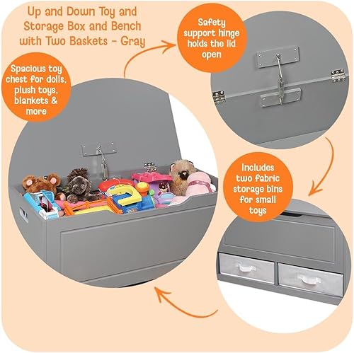 Miniatura 2 de Badger Basket Caja de juguetes y organizador para niños con dos cubos de tela reversibles, color gris