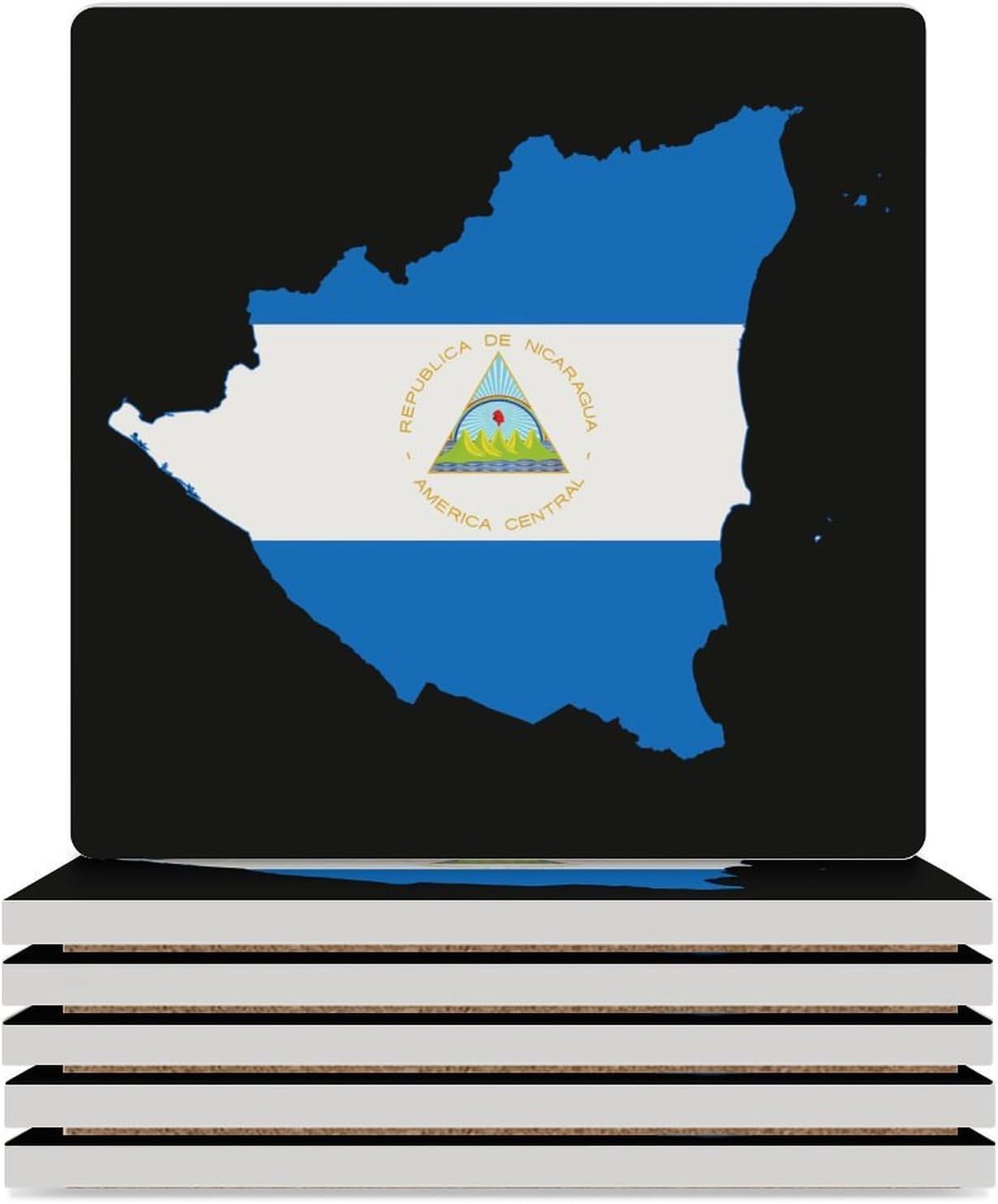 Flag Map of Nicaragua Funny Ceramic Coasters for Drinks Absorbent Cup Holder Tabletop Protector with Cork Base