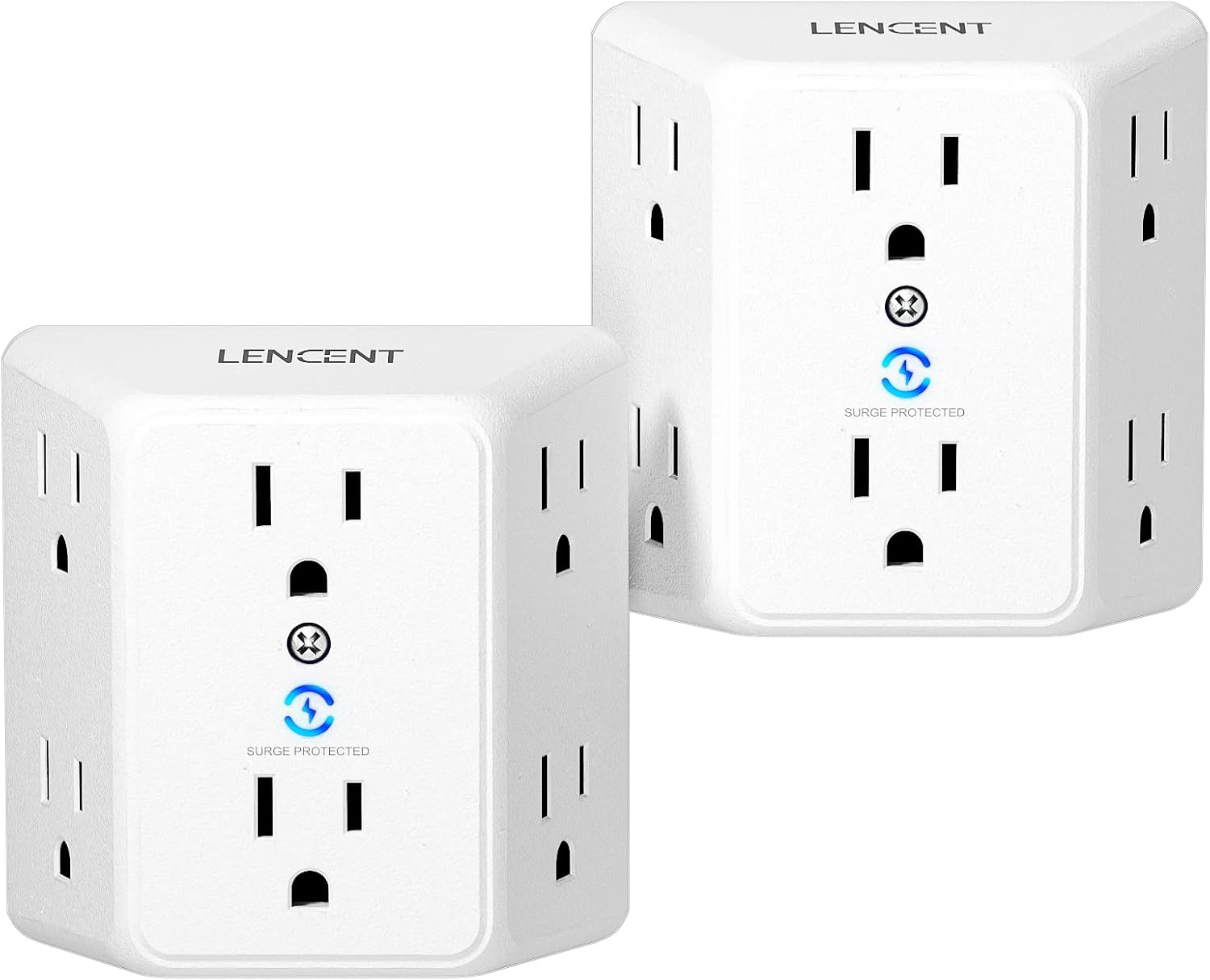 LENCENT Multi Plug 6 Outlet Extender, 2 Pack Surge Protector Wall tap, Power Strip 3-Side Widely Spaced Adapter Multiple Charger Expander, Mountable Wall Splitter for Home Travel Office, ETL Listed