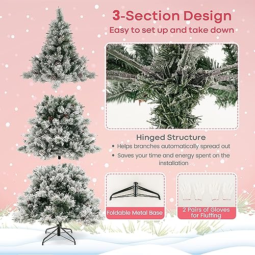 Goplus7ftprelitsnowflockedchristmastreeartificialhingedxmastreewith1057pvcpineneedlesbranchtips420warmwhiteledlights62snowypineconesholidaydecorforofficehome Urban Country Home Decor Goplus 7 ft pre lit snow flocked christmas tree artificial hinged xmas tree with 1057 pvc pine needles branch tips 420 warm white led lights 62 snowy pine cones holiday decor for office home urban country home decor