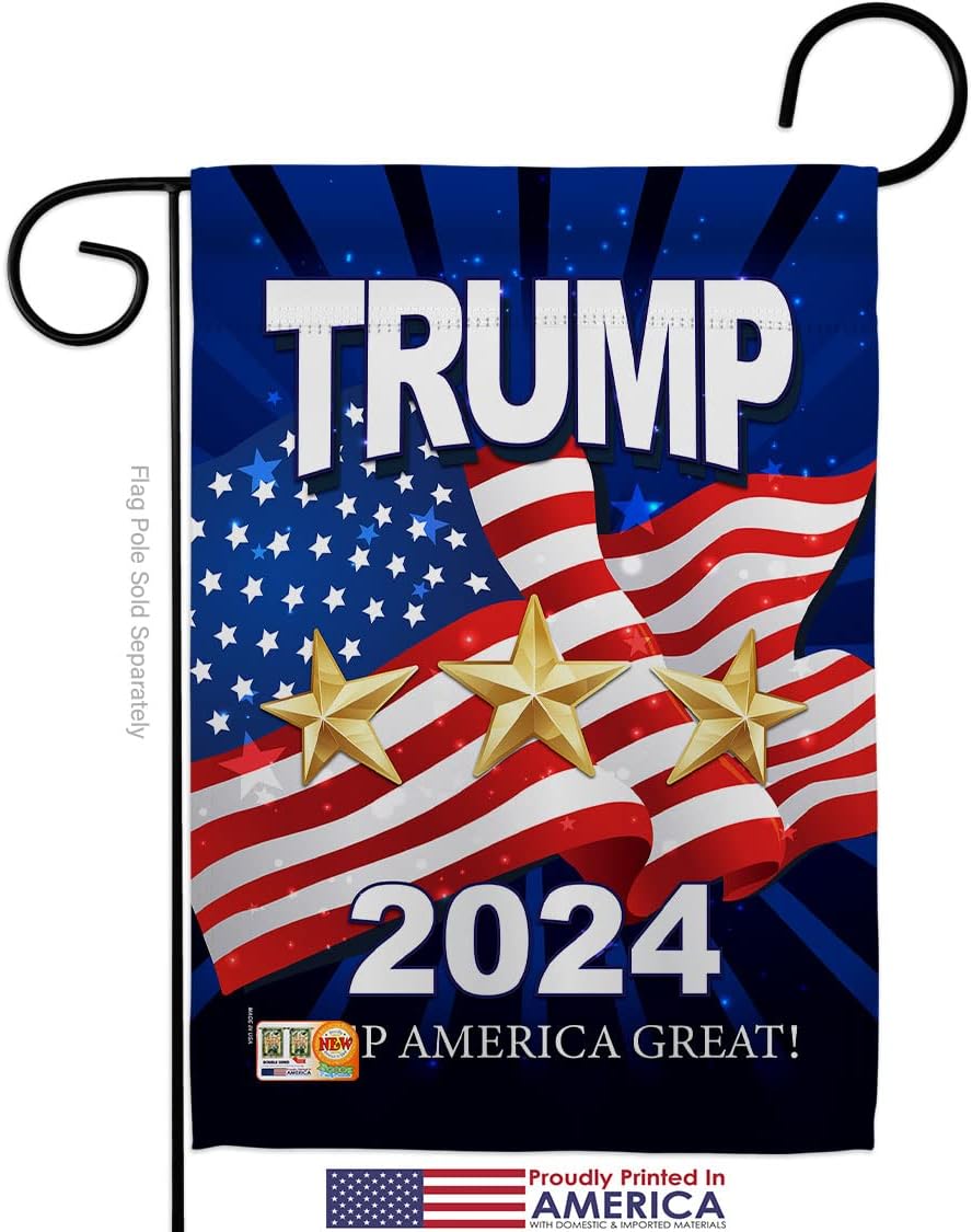 Trump Pence 2020 Garden Flag Set Wall Holder Patriotic President Democrat Republican Tea Party United State American Election Small Gift Yard House Banner Made In USA 13 X 18.5