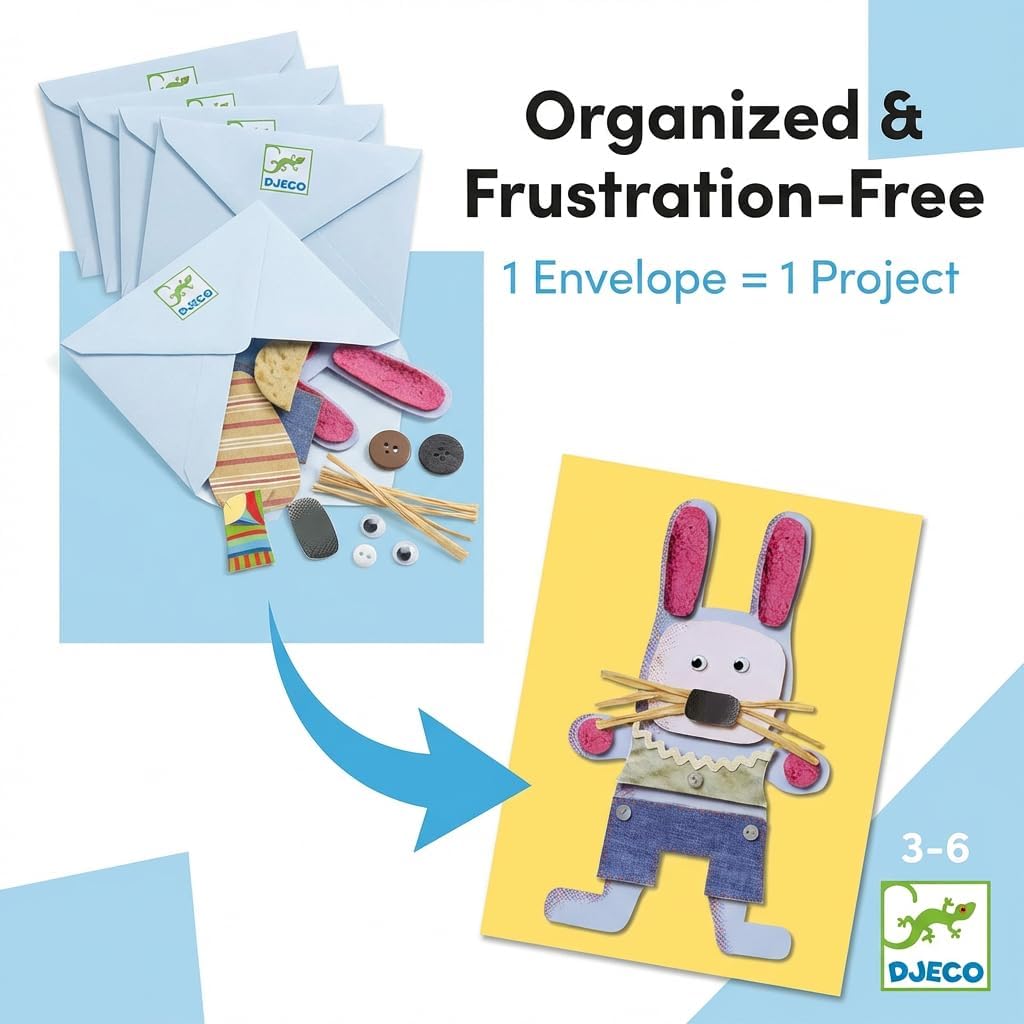 DJECO - Collages for Little Ones Arts & Crafts Kit - Rainy Day Activity - Premium Crafting Materials - Unleash Creativity & Imagination - Fun for All Ages - Create Frameable Art