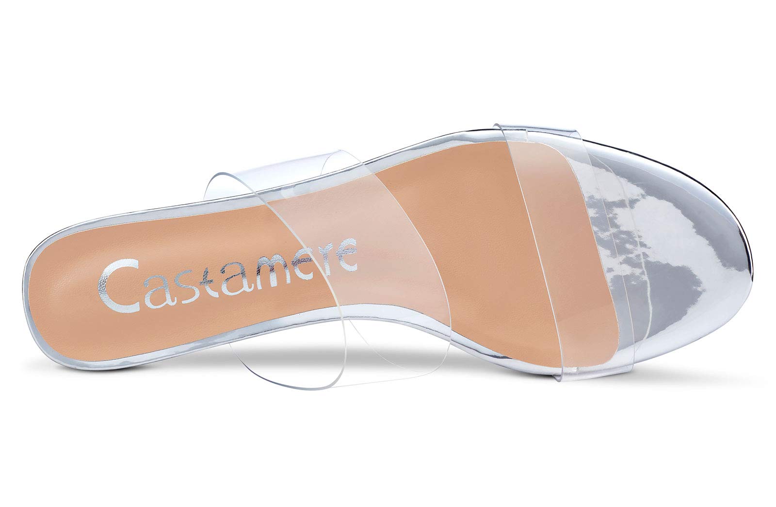 Castamere Damen Peep Toe Slip-On Sandalen Klar Transparent Blockabsatz 5CM Mittel Heel
