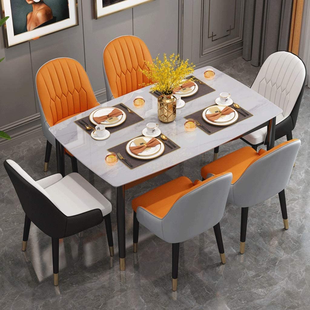 Chaises de salle à manger modernes en daim synthétique mat avec pieds en métal Bleu et orange