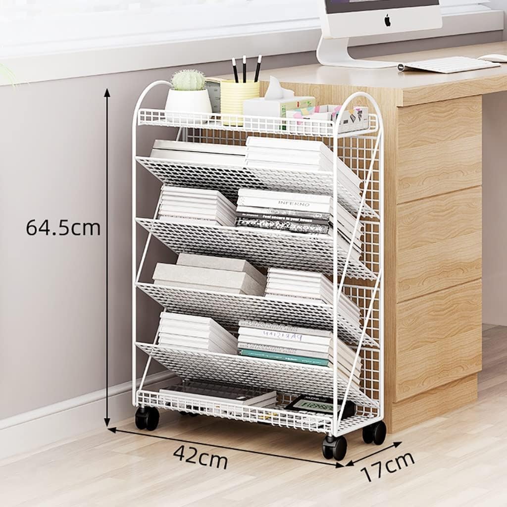 6-Tier V-Shaped Rolling Book Cart: Mobile Library Organizer for Home, Office & School(Color:Gold)