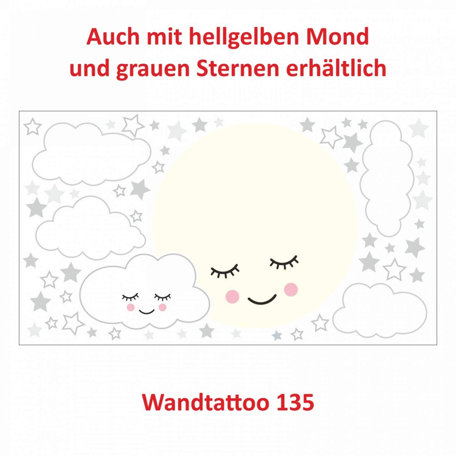 nikima Schönes für Kinder 162 adesivi da parete con luna piena con nuvole e stelle, in 6 misure, per cameretta dei bambini, decorazione da parete per bambini, dimensioni 1500 x 840 mm