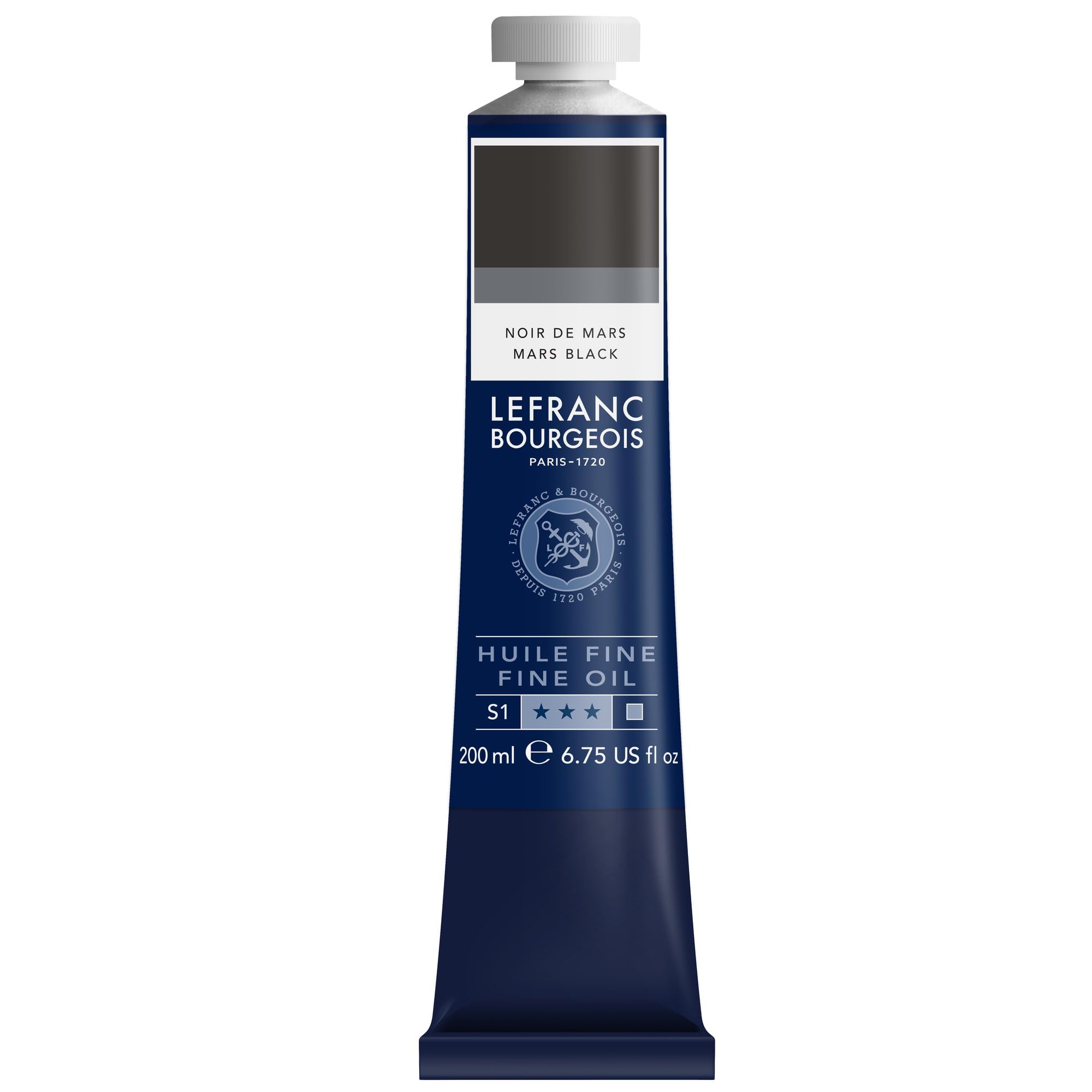 Lefranc Bourgeois 301852 Pintura al óleo fina de calidad, resistente a la luz y de consistencia uniforme, tubo de 200 ml, ideal para lienzos y tableros de pintura, Marte negro