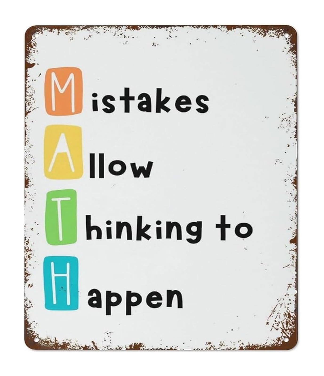 PKNVKZIDK Witty Math Classroom Vintage Tin Sign with Mistakes Allow Thinking to Happen for Study Room Cafe Decor (8 X 12 in)