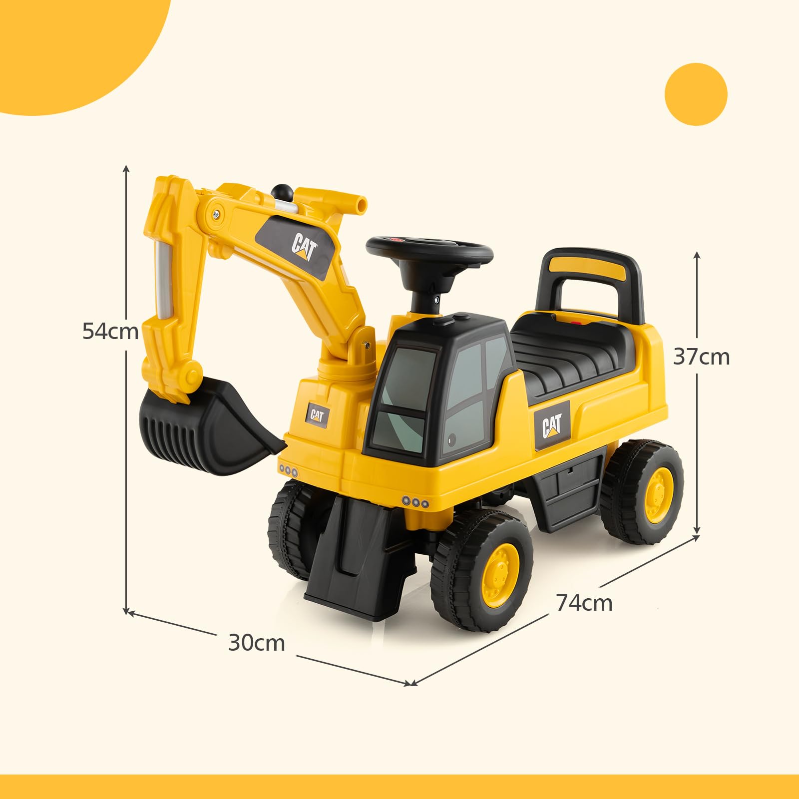 DREAMADE Pelleteuse Enfants 1-3 Ans,Jouet Excavateur Enfant avec Espace de Rangement,Tractopelle Enfant avec Bras à Angle Réglable (Pelleteuse)